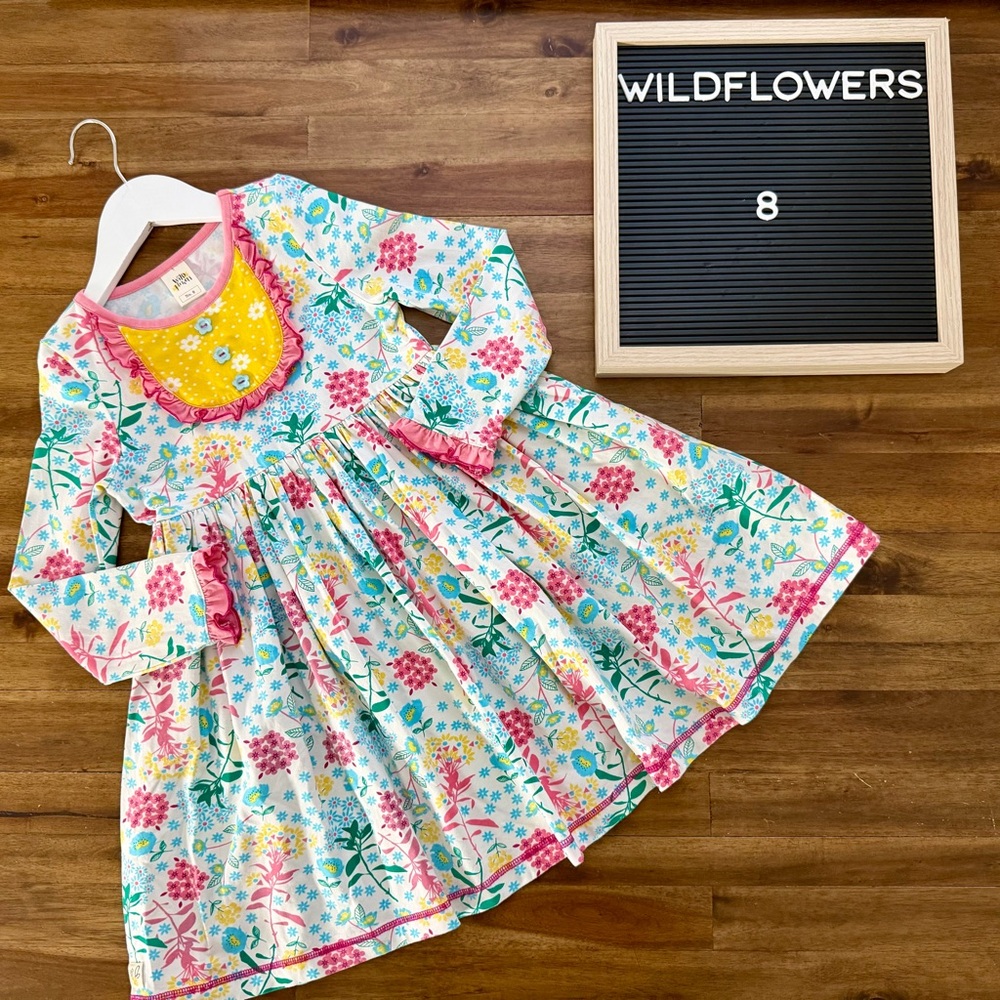 Wildflowers La La Land Wishy Flowers Dress 8 Pink Yellow Floral Knit Ruffle